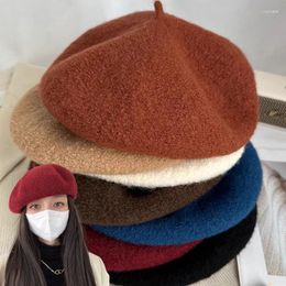 Berets French Wool Beret Caps Winter Warm Artist Style Beanie Hat Retro Solid Colour Elegant For Women Girls Street Painter