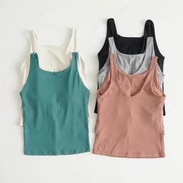 Shirts Uneck Backless Yoga Shirts Light Support Gym Clothing Fiess Vest Naked Feel Women Built in Bra Waistlength Tank Top