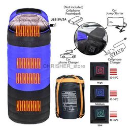 Sleeping Bags USB Heated Sleeping Bag Winter Outdoor Camping Sleeping Bag 4 Zones Heating Pads Portable Ultralight 3 Gear Adjustable Sleep BagL231226