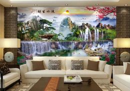 Wallpapers Customwall mura for living room for walls for living room Waterfall landscape 3d Mural wallpaperrollsize