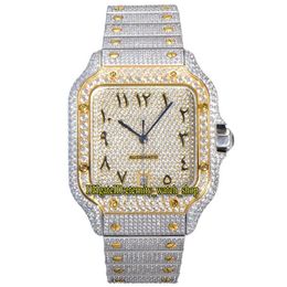 2022 TWF 20006 Paved Diamonds ETA A2824 Automatic Mens Watch Fully Iced Out Diamond Two Tone Gold Arabic Dial Quick Switch Steel B3283