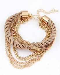 Fashion Multilayer Women Charm Bracelets Exaggerated Gold Chain Bracele Bandgle High Quality of Handwoven Rope Jewelry2886409