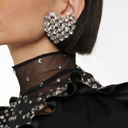 XSBODY Round Crystal Heart Clip on Earrings Wedding for Women Fashion Jewellery No Piercing Bride Gift 231226