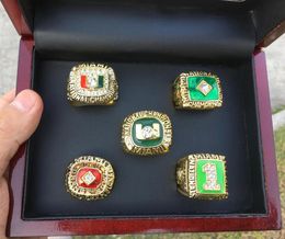 Rings 5 Pcs 1983 1987 1989 1991 2001 Miami Hurricanes National Championship Ring Set With Wooden Display Box Case Fan Gift 2019 Drop Shi