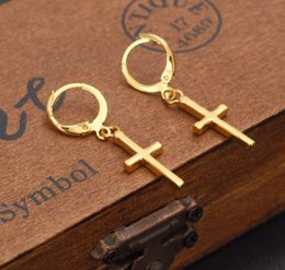 Exclusive Special Design Christian Vogue Womens True Real 14K Solid Fine Yellow Gold GF Crucifix Timeless Charm Earrings7935992