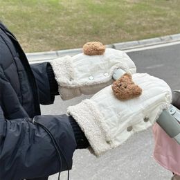 1 pair Korean Winter Warm Gloves for Mother Thicken Soft Baby Stroller Accessories Windproof Handle Gloves 231225