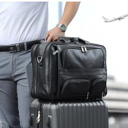 Briefcases Luufan Genuine Leather Men Briefcase Fit 17" Laptop Business Handbag Tote Vintage Male Big Shoulder Bag Travel Duffel Portfolio