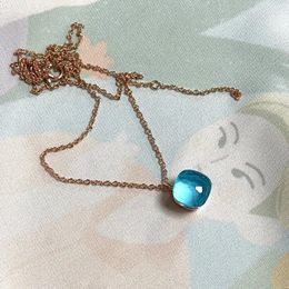 Pendant Necklaces Women Fashion Jewelry Pink Blue Crystal Candy Style Necklace Colorful Gold Plated