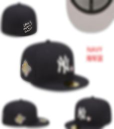 2023 Men039s Fashion Hip Hop Classic Navy Blue Black Colour Flat Peak Full Size Closed Caps Baseball Sports All Team Fitted Hats9908264