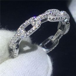 Handmade Chain Shape Promise ring 100% Soild 925 Sterling silver Jewellery 5A Zircon cz Engagement wedding band rings for women248I