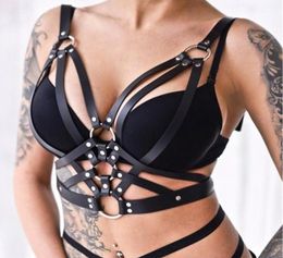 Belts Women039s Leather Vest Corset Tops Sexy Punk Gothic Bra Harness Belt Body Bondage1043351