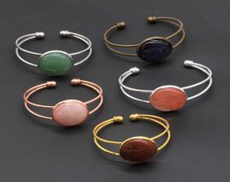 10pcs Different Handmade Gemstone Bangles Round Agate Quazt Stone Opening Silver Gold Copper Bracelets for Women Jewellery Love Wish7119411