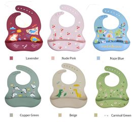 Dinosaur Baby Feeding Bibs Silicone Adjustable Fit A Free Waterproof for Babies and Toddlers with Large Pocket Food Catcher 231225