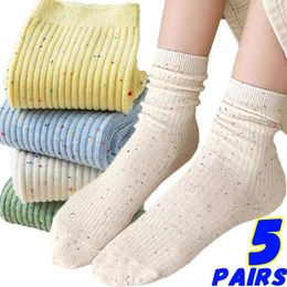 Women Socks 1/5pairs Kawaii Flashing Dots Sweet Girls Casual Middle Tube Long Sock Harajuku Knitted Medias Cashmere Socking