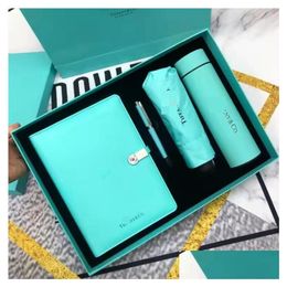 Umbrellas Luxury Cyan Brown Sunshade Umbrella Pen Cup Notebook Brand Gift Sets Drop Delivery Home Garden Housekeeping Organisation Rai Dhefy