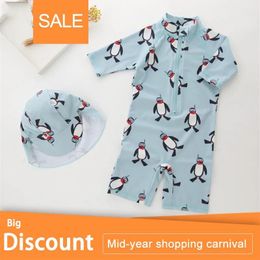 Wear New Summer Boy Baby Swimwear+hat 2pcs Set Penguin Animals Swimming Suit Infant Toddler Kids Children Swimwear Kids Beach Bathing