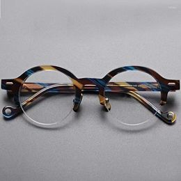 Sunglasses Frames Top Quality Retro Round Eyeglasses For Men Women Vintage Acetate Semi Rimless Glasses Frame Half Frameless Optical