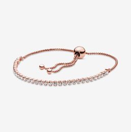 100 Sparkling Slider Tennis Link Bracelets Rose Gold 925 Sterling Silver Adjustable Cubic Zirconia Bracelet Fashion Women Wedding1633951