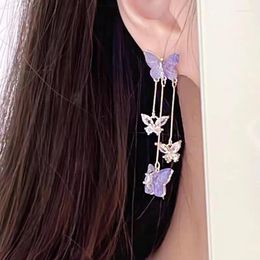 Dangle Earrings Sweet Purple Crystal Butterfly For Women 2023 Summer French Trendy Long Tassel Zircon Ear Drop Jewellery Party Gifts