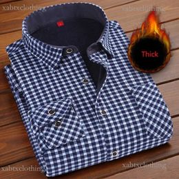 Men S T Shirts Autumn Winter Fashion Long Sleeve Plaid Fleece and Thick Warm Casual High Quality Large Size NS4574 230112