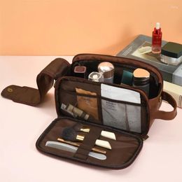 Cosmetic Bags Waterproof Pu Leather Toiletry Bag For Men Travel Wash Vintage Bathroom Necessary Large Storage Organiser Makeup