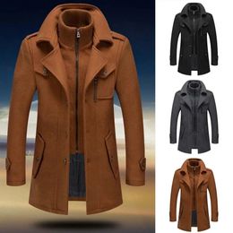 ONESTAND Casual Overcoat for Autumn Winter Mens Jacket Solid Color Fake Two Piece Zipper Buttons Coat Long Sleeves Leisure 231225