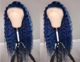 Dark Blue Color Water Wave Wig With Baby Hair High Temperature Synthetic Lace Front Wigs for Black Women Cosplay98067131716364