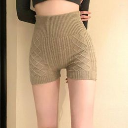 Women's Shorts Slim Fit Knitted High Waist Safety Yoga Solid Colour Bottoming Hip Lifting Thighs Stretchy Soft Short Pants