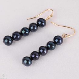 Dangle Earrings 7-8MM Natural Black Pearl Beads Earring 18k Ear Drop Accessories Jewelry Hook