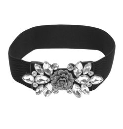 Fashion Floral Womens Elastic Waist Cinch Belt Band for Dress with Crystal Buckle Tawnyfor gift7939331