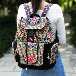 School Bags Chinese Ethnic Style Flower Embroidery Large Capacity Canvas Backpack Classical Literary Youth Travel Backpacks Mochilas Mujer