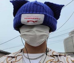 Beanie Cute Fashion Hooded Cap Loverboy Cat Ear Knit Hat Doublelayer Warm Pig Woolen Niche Design Hiphop Personality Cold Y22094032547