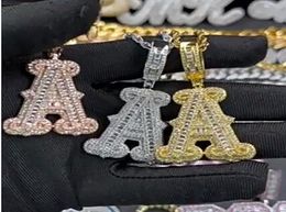 AZ Spike Letters Pendant Charm Men039 Women Zircon Hip Hop Jewelry With 3MM 24inch Gold Silver Rose Gold Rope Chain5392206