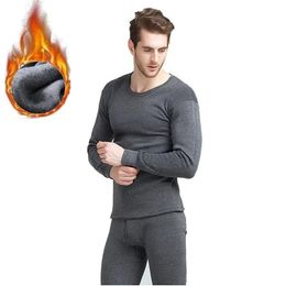 Underpants Winter Long Johns Men Thermal Underwear Sets Thin Fleece Solid Colour Keep Warm