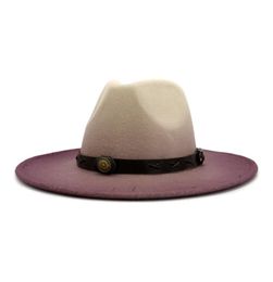 2021 European US Fashion New Spraypainted Jazz Felt Hat Women Ladies Big Wide Brim Panama Faux Wool Gradient Fedora Hats7281444