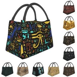 Bags Custom Colorful Ancient Egyptian Hieroglyphic Pattern Lunch Bag Women Cooler Thermal Insulated Lunch Boxes for Office Travel