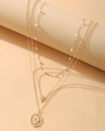 Chains Vintage Sinulation Pearl Geometric Sun Pendant Choker Necklace Jewellery For Women Fashion Gold Colour Chain Jewellery Bijoux 1072375