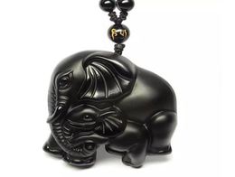 2019 Year natural Obsidian stone Hand carved Elephant good luck charm pendant5129115