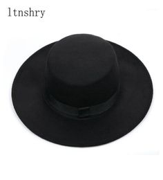 New Classic Solid Color Felt Fedoras Hat Belt for Men Women Blend Jazz Cap Wide Brim Simple Flat Top Hat Mujer13412192