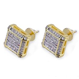 New Fashion Gold Plated Diamond Mens Earring Studs Hip Hop CZ Cubic Zirconia Stud Earrings Jewelry294I