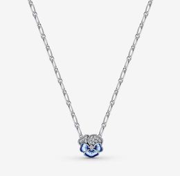 100 925 sterling silver Blue Pansy Flower Pendant Necklace fashion Wedding Egagement Jewellery making for women gifts1140481