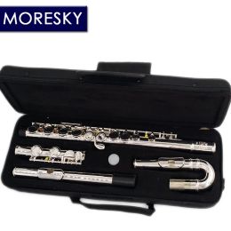 MORESKY 16 Close Holes C Key Flute Cupronickel Silver Plated Concert Flute With Two Mouthpiece Children's Flute