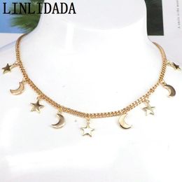 Necklaces 5Pcs New Fashion Gold Filled Chain Moon And Star Brass Choker Necklace For Women