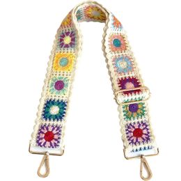 Fashion Crochet Flower Bag Strap Wide Adjustable Shoulder DIY Knitted Accessories Ethnic Embroidery Purse 231226