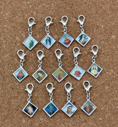 100pcslots Mixed Enamel square Jesus Christ Icon Religious Charms Bead with Lobster clasp Fit Charm Bracelet DIY Jewellery 132x30m4359955