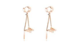 Hoop Huggie Selling Women Classicsal Rose Gold Color Plated Cubic Zircon Inlaid Butterfly Pendant Push Back Earrings1161752