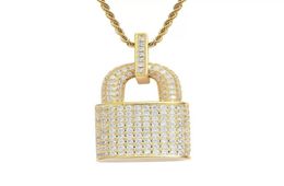 Bling Diamond Cubic zircon lock Necklace hip hop jewelry set 18k gold pendant Necklaces stainless steel chain fashion for 4575957