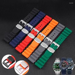 Watch Bands Sport Silicone Strap With Stainless Steel Band Keeper Locker Ring For Waterproof Diving 20mm 22mm Rubber Bracelet