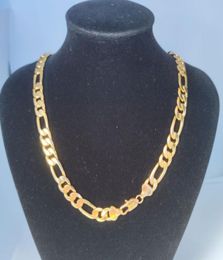 10mm Italian Figaro Link Chain Men039s Necklace 21inch 55cm 14k Yellow Gold STAMPED Brass Fine Solid4560017