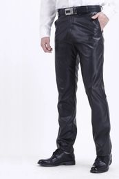 2023 Simple Winter Warm Large Pockets Thickened PU Leather Pants Men's Windproof Casual Motorcycle Black Plus 231225